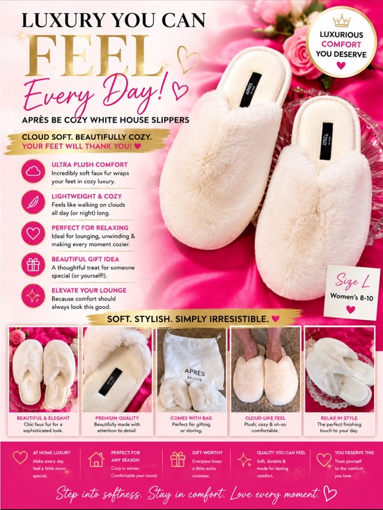 Shoes - Après Be Cozy White Faux Fur House Slippers - size 8-10